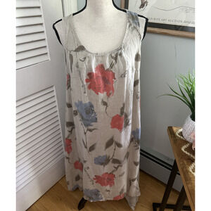 MARISA MARIE Womens Dress Medium Beige Floral Shift Midi Lagenlook Summer Linen